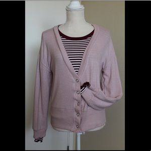Pink Cardigan Sweater (Stripped Crop Top Separate)